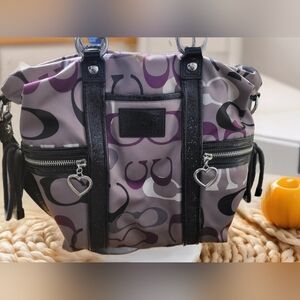 COACH Poppy Sequin 1941 Satin Tote. Purple and Black Op Art Women's Bag.